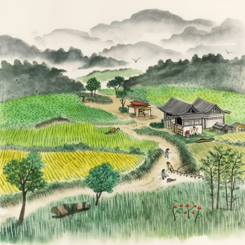 宁静田园风光小满节气水墨插画,插画/手绘图,插画/手绘图库,插画/手绘图下载,插画/手绘
